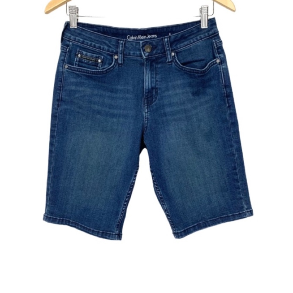 Calvin Klein Jeans City Short Dark Wash Blue Denim Bermuda Jean Shorts Size 6